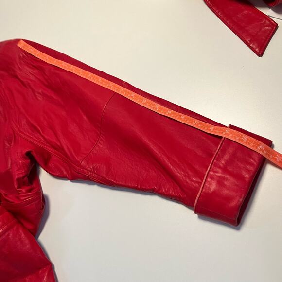 Vintage 80s Wilson Red Leather Jacket Size Small Boxy Belted - Picture 9 of 16